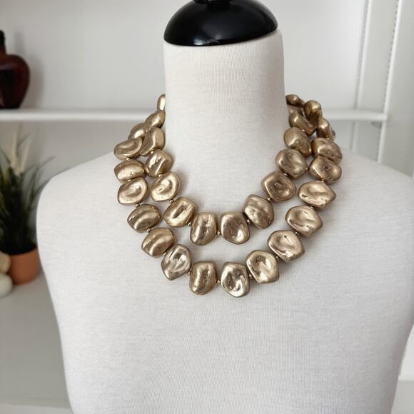 Saks Fifth Avenue Jewelry - Vintage 70s Saks Fifth Avenue Single or Double Layer Gold Nugget Necklace